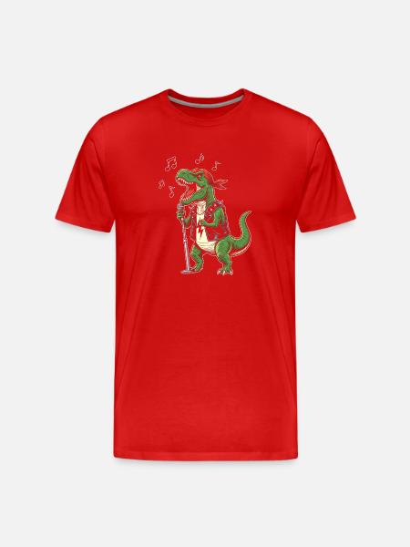 Rocker-Dino mit Mikrofon - Männer Premium Bio T-Shirt - Rot