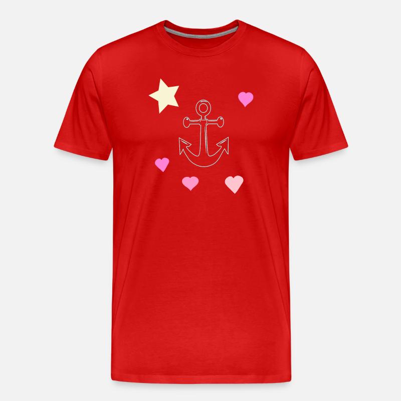 Pastello Anchor Doodle con Cuori e Stella - Maglietta ecologica premium da uomo - rosso