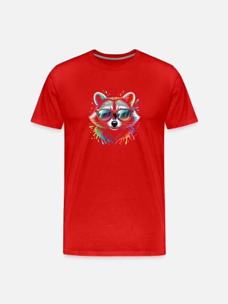 Bunter Waschbär mit Sonnenbrille - Männer Premium Bio T-Shirt - Rot