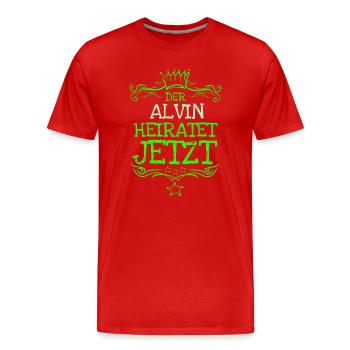 Geschenk für Alvin - Männer Premium Bio T-Shirt - Rot - Vorne - Damien (186cm)