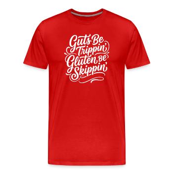 Gluten Free Humor Celiac Saying Design - Men's Premium Organic T-Shirt - red - Front - Damien (186cm)