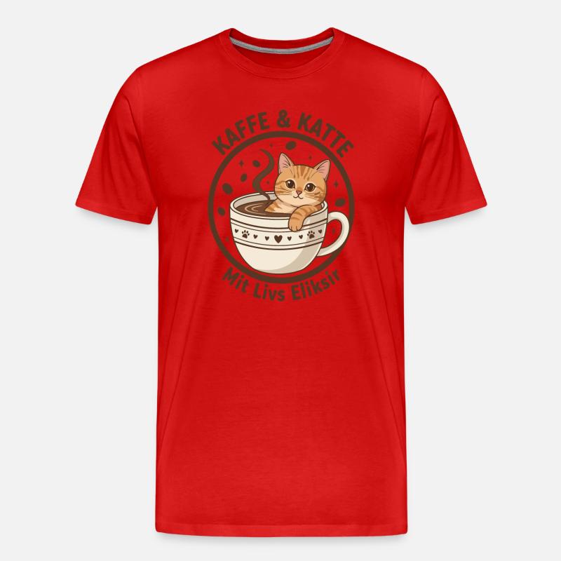 Coffee Cat in Cup: Purr Elixir - Men's Premium Organic T-Shirt - red