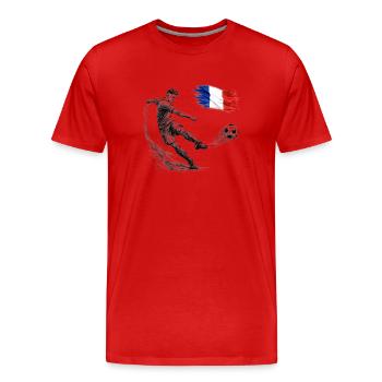 Dynamischer Fußballschuss mit Frankreich Flagge - Männer Premium Bio T-Shirt - Rot - Vorne - Damien (186cm)