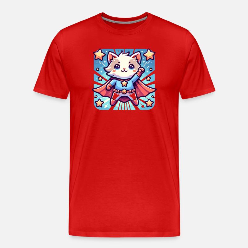 Kuschliger Katzen Superheld Kätzchen  - Männer Premium Bio T-Shirt - Rot