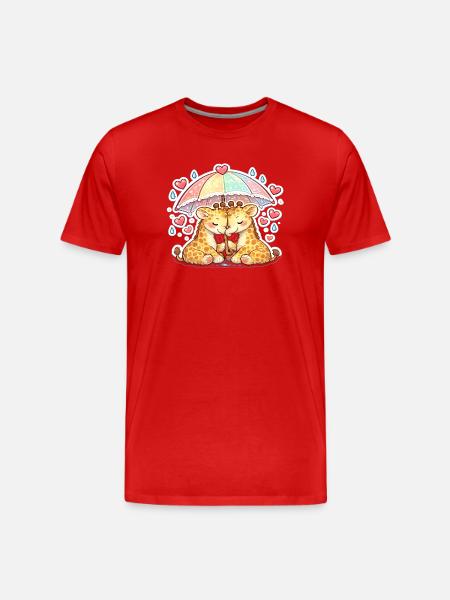 Cuddly giraffes under rainbow - Men's Premium Organic T-Shirt - red