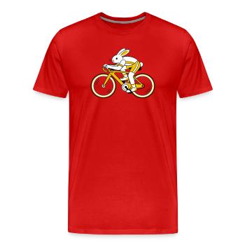 hare on a racing bike - Men's Premium Organic T-Shirt - red - Front - Damien (186cm)