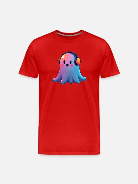 Gespenst mit Kopfhörern - Männer Premium Bio T-Shirt - Rot