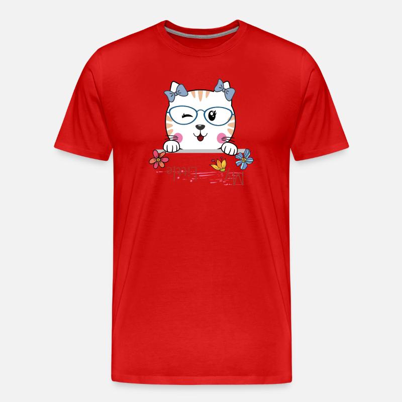 Katze mit Brille und Blumen - Männer Premium Bio T-Shirt - Rot