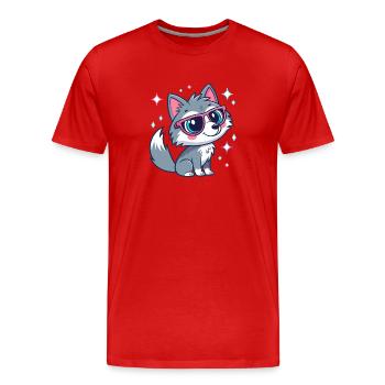 Loup mignon chic aux lunettes roses - T-shirt bio Premium Homme - rouge - Devant - Damien (186cm)