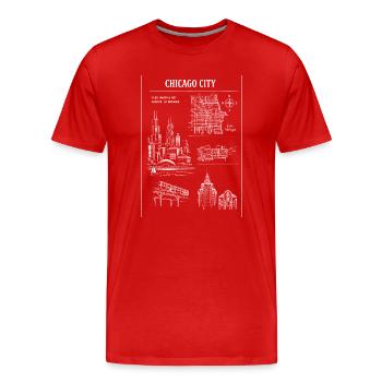 Chicago Skyline Linocut Cityscape - Men's Premium Organic T-Shirt - red - Front - Damien (186cm)