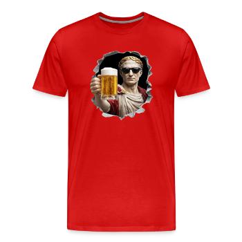  Caesar mit Bier und Sonnenbrille - Männer Premium Bio T-Shirt - Rot - Vorne - Damien (186cm)