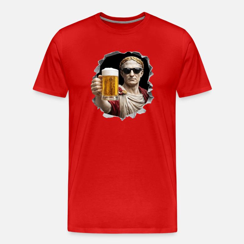  Caesar mit Bier und Sonnenbrille - Männer Premium Bio T-Shirt - Rot