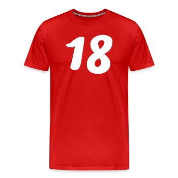 18. 18 ANS. 18e ANNIVERSAIRE. ANNIVERSAIRE 18 ANS. - T-shirt bio Premium Homme - rouge - Devant - Damien (186cm)