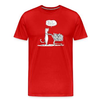 Where’s the dog food again? – Einkaufs Katze - Männer Premium Bio T-Shirt - Rot - Vorne - Damien (186cm)