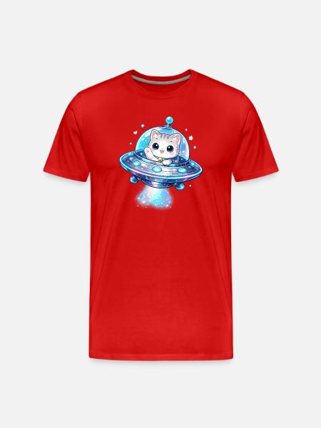 Kawaii Cats UFO Space Friend - Men's Premium Organic T-Shirt - red
