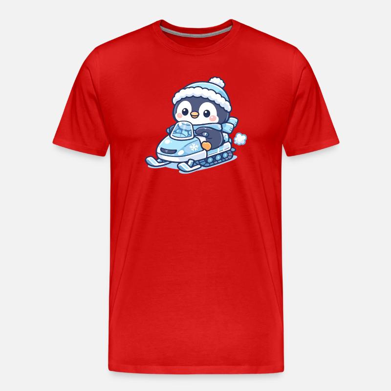 Pinguin Schneeschlitten-Zauber - Männer Premium Bio T-Shirt - Rot