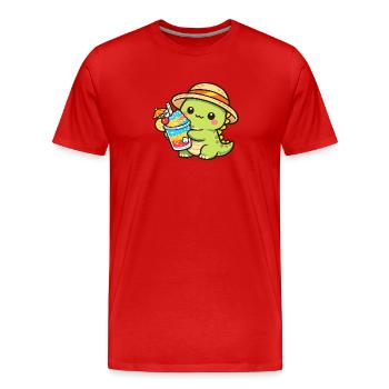 Summer dinosaur with cocktail - Men's Premium Organic T-Shirt - red - Front - Damien (186cm)