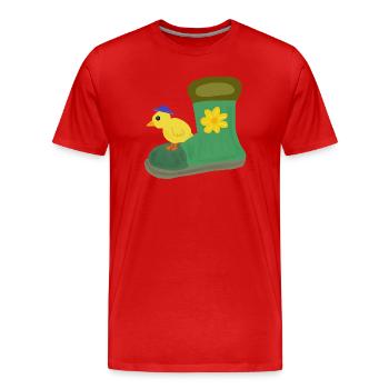 Küken auf Grünem Stiefel mit Blume - Männer Premium Bio T-Shirt - Rot - Vorne - Damien (186cm)