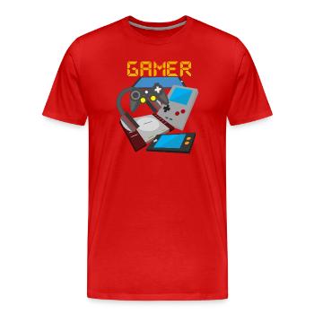Retro Gamer Devices Mix – Gaming Nostalgia - Men's Premium Organic T-Shirt - red - Front - Damien (186cm)
