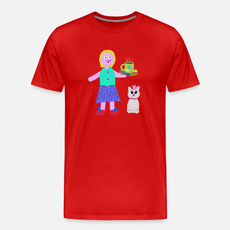 Fröhliche Mädchen Kaffee Praline Katze - Männer Premium Bio T-Shirt - Rot