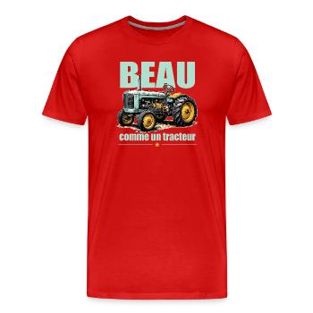 Beau comme un tracteur humour vintage - T-shirt bio Premium Homme - rouge - Devant - Damien (186cm)