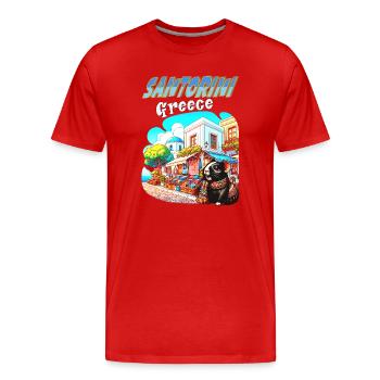 Guinea Pig Adventures in Santorini Greece - Men's Premium Organic T-Shirt - red - Front - Damien (186cm)