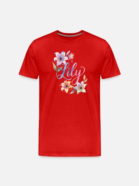Lily Watercolor Flowers - Men's Premium Organic T-Shirt - red