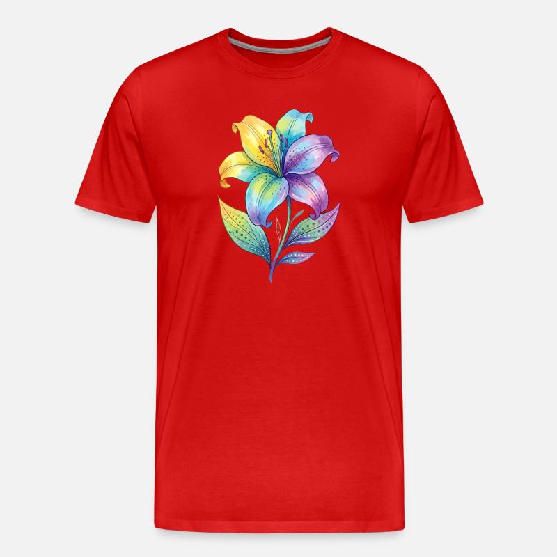 Dipinto ad acquerello con giglio arcobaleno - Maglietta ecologica premium da uomo - rosso
