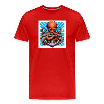 Octopus embraces an Anchor - Men's Premium Organic T-Shirt - red - Front - Damien (186cm)