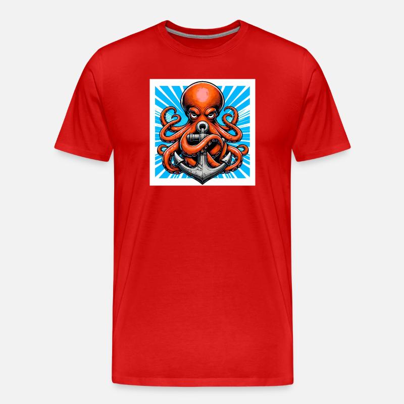 Oktopus umarmt einen Anker - Männer Premium Bio T-Shirt - Rot