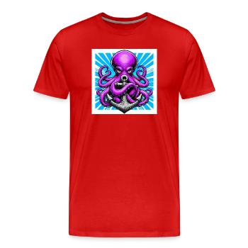 Octopus embraces an Anchor - Men's Premium Organic T-Shirt - red - Front - Damien (186cm)