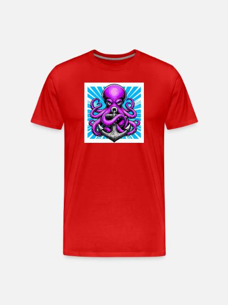Octopus embraces an Anchor - Men's Premium Organic T-Shirt - red