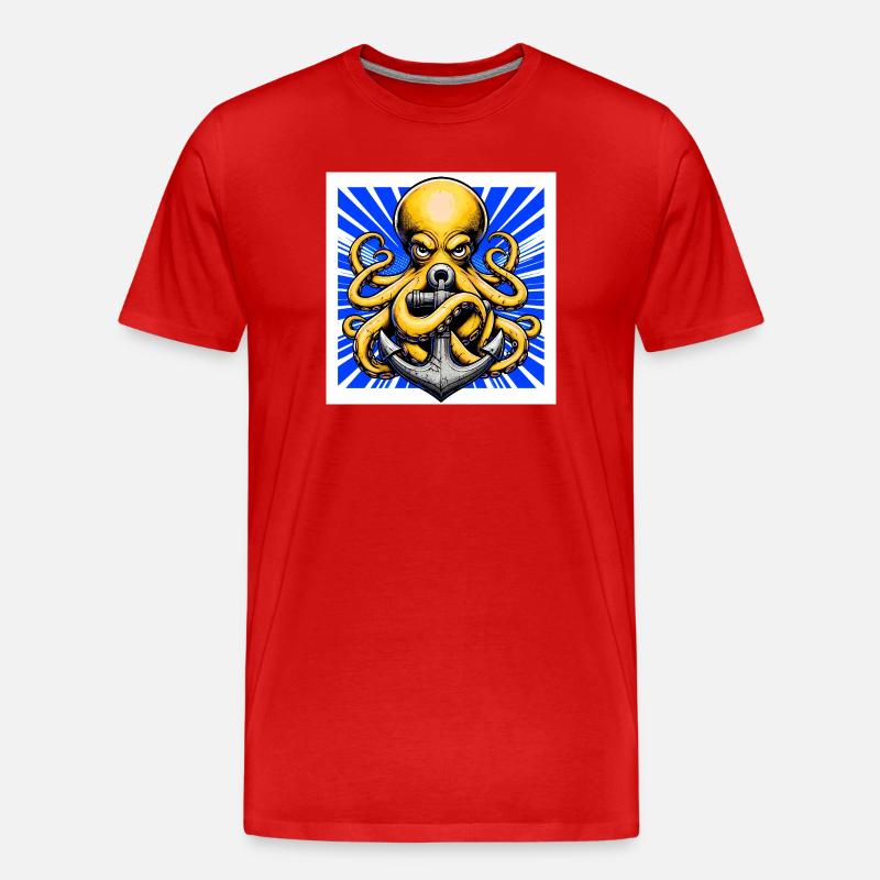 Oktopus umarmt einen Anker - Männer Premium Bio T-Shirt - Rot
