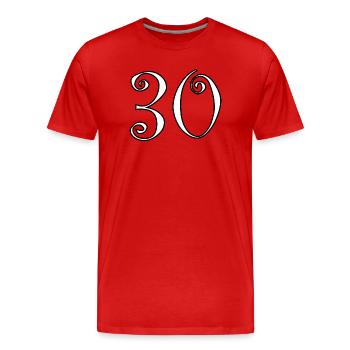 30. 30 YEARS. 30th ANNIVERSARY. 30 YEARS ANNIVERSARY. - Men's Premium Organic T-Shirt - red - Front - Damien (186cm)