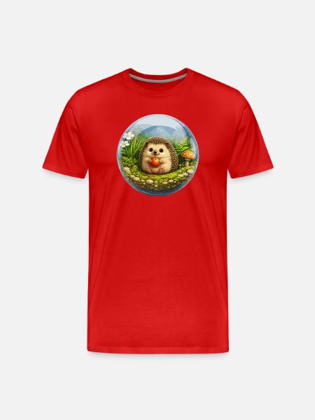 Igel in Glaskugel mit Waldszene - Männer Premium Bio T-Shirt - Rot