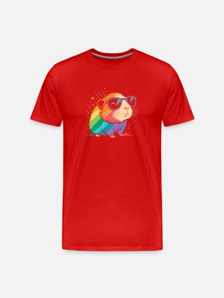 Guinea pig rainbow glasses - Men's Premium Organic T-Shirt - red