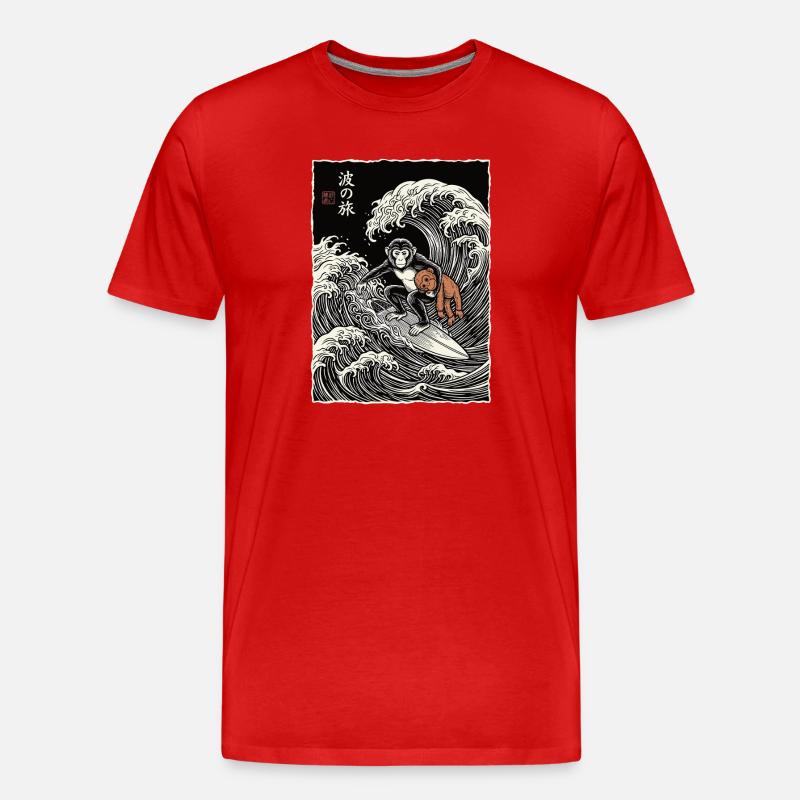 Ukiyo-e Baby Monkey Punch - Männer Premium Bio T-Shirt - Rot