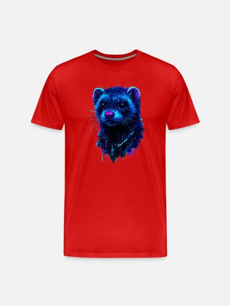 Kosmisches Frettchen mit Neonlichtblitzen - Männer Premium Bio T-Shirt - Rot