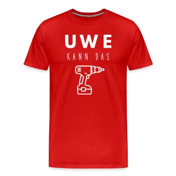 Uwe Name Handwerker Werkzeug Akkuschrauber - Männer Premium Bio T-Shirt - Rot - Vorne - Damien (186cm)