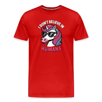 Licorne avec des lunettes de soleil : ne crois pas aux gens - T-shirt bio Premium Homme - rouge - Devant - Damien (186cm)