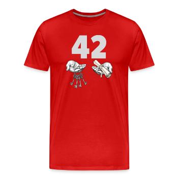 Forty-Two Keys and Scroll - Men's Premium Organic T-Shirt - red - Front - Damien (186cm)