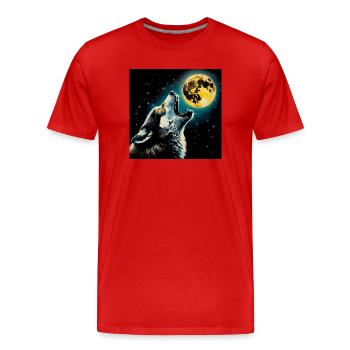 Le loup hurle à la pleine lune - T-shirt bio Premium Homme - rouge - Devant - Damien (186cm)