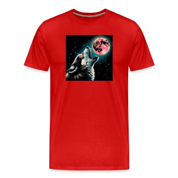 Wolf heult zum Vollmond - Männer Premium Bio T-Shirt - Rot - Vorne - Damien (186cm)
