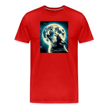 Le loup hurle à la pleine lune - T-shirt bio Premium Homme - rouge - Devant - Damien (186cm)