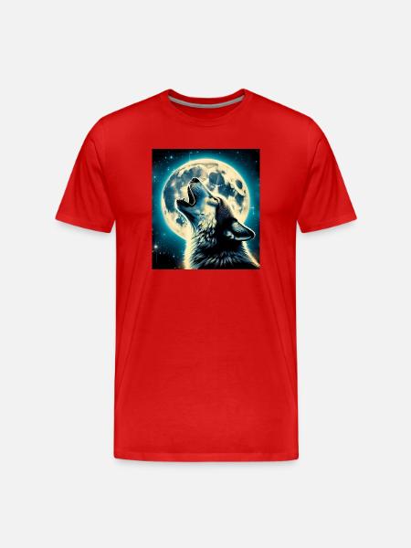Wolf heult zum Vollmond - Männer Premium Bio T-Shirt - Rot
