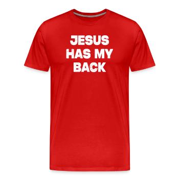 Jesus Has My Back - Männer Premium Bio T-Shirt - Rot - Vorne - Damien (186cm)