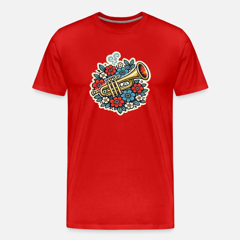 Florale Trompetenexplosion - Männer Premium Bio T-Shirt - Rot