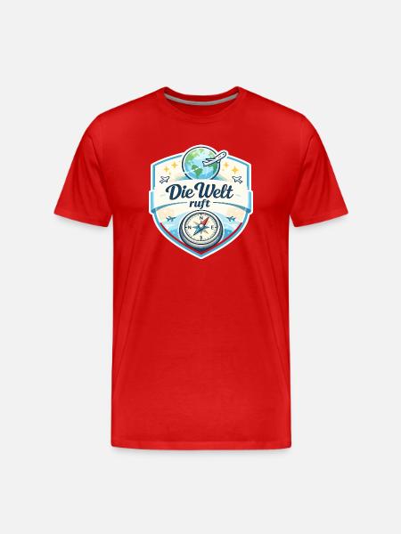 Die Welt ruft Reisepatch - Männer Premium Bio T-Shirt - Rot