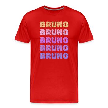 Bruno Repeated Pastel Letters - Männer Premium Bio T-Shirt - Rot - Vorne - Damien (186cm)