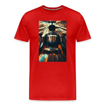 Neon Apex Racer Helmet in Motion - Men's Premium Organic T-Shirt - red - Front - Damien (186cm)